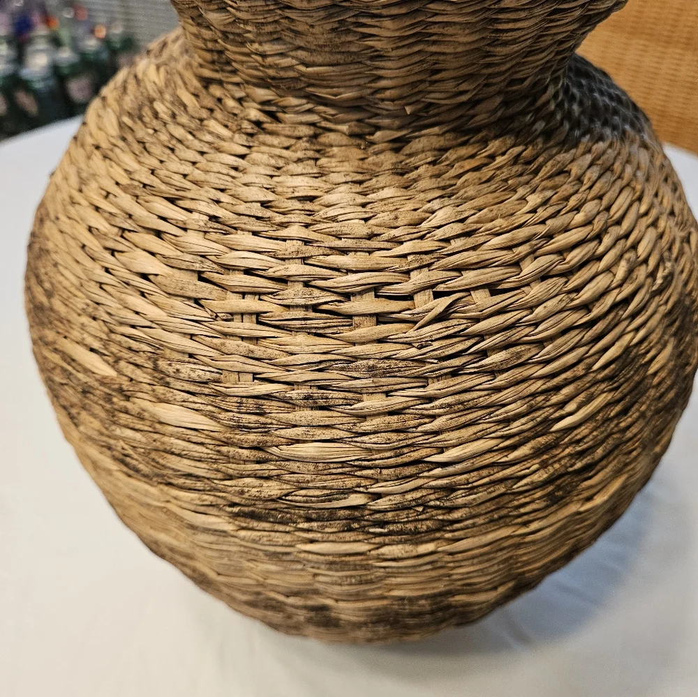 Large Handwoven  Wicker Vase Boho Decor Brown & Tan